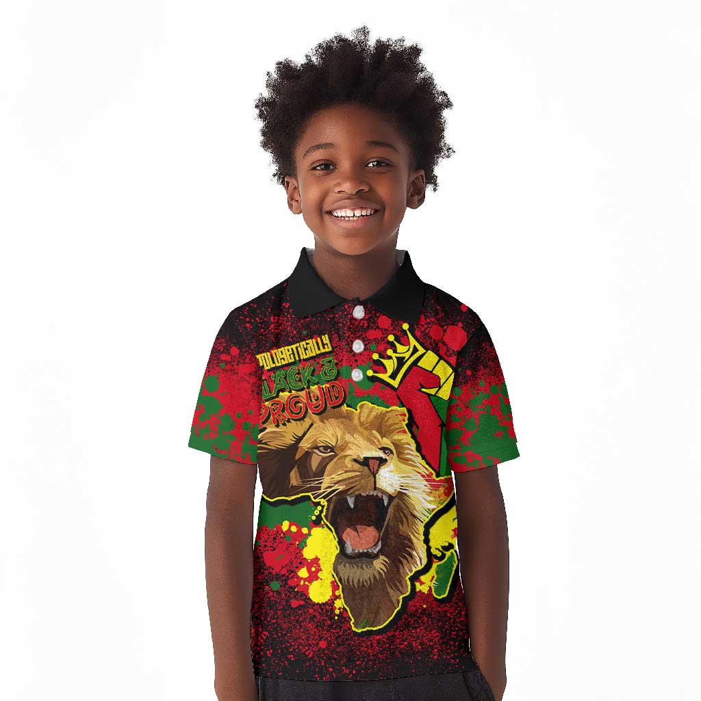 Unapologetically Black and Proud Kid Polo Shirt Africa Map with Lion