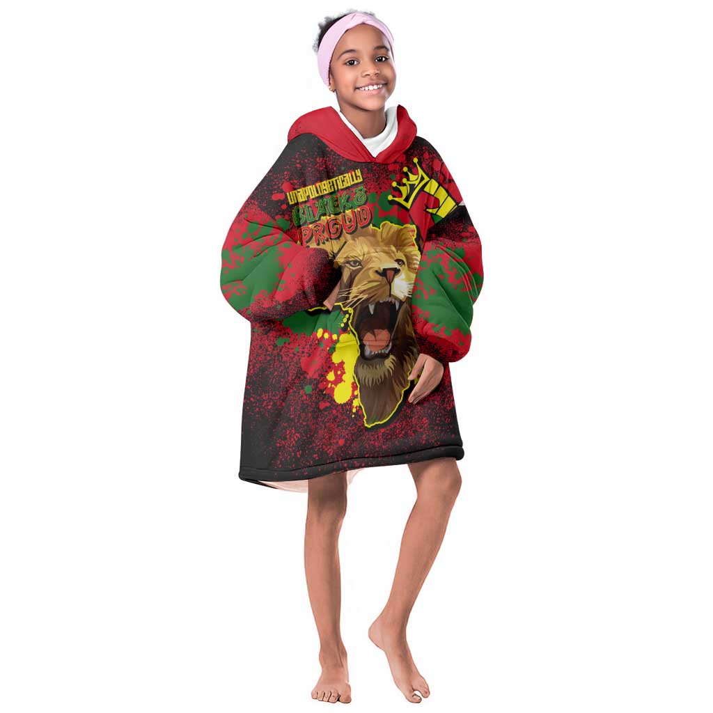 Unapologetically Black and Proud KId Wearable Blanket Hoodie Africa Map with Lion