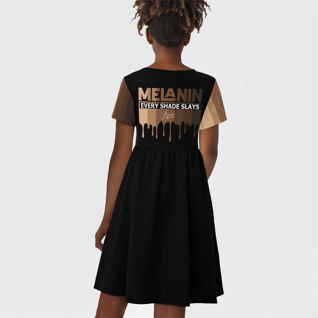 Every Shade Slays Melanin Kid Short Sleeve Dress African Signature