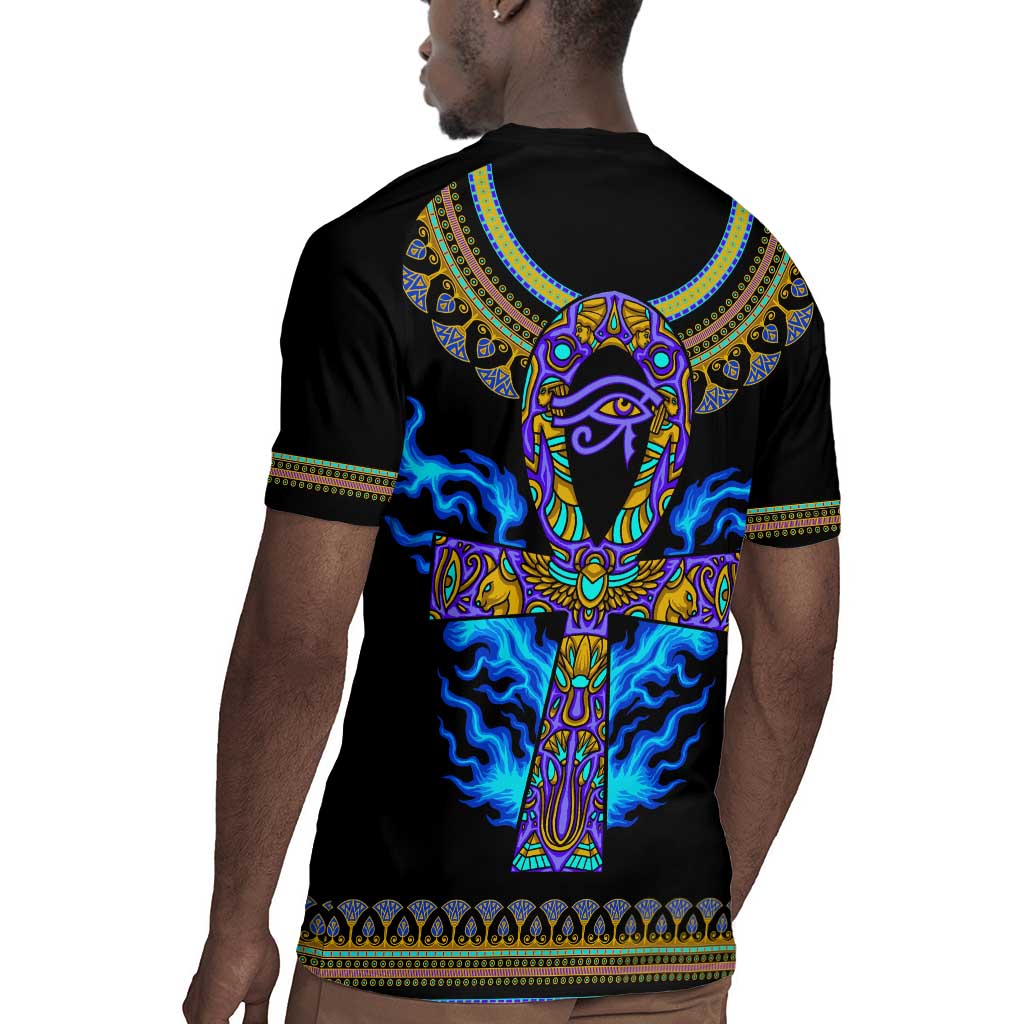 Egyptian Ankh Golden Blue Fire Rugby Jersey