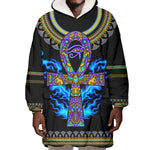 Egyptian Ankh Golden Blue Fire Wearable Blanket Hoodie