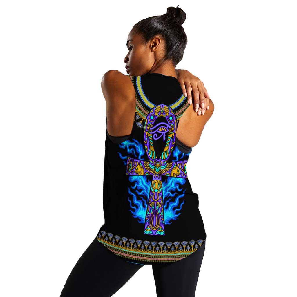 Egyptian Ankh Golden Blue Fire Women Racerback Tank