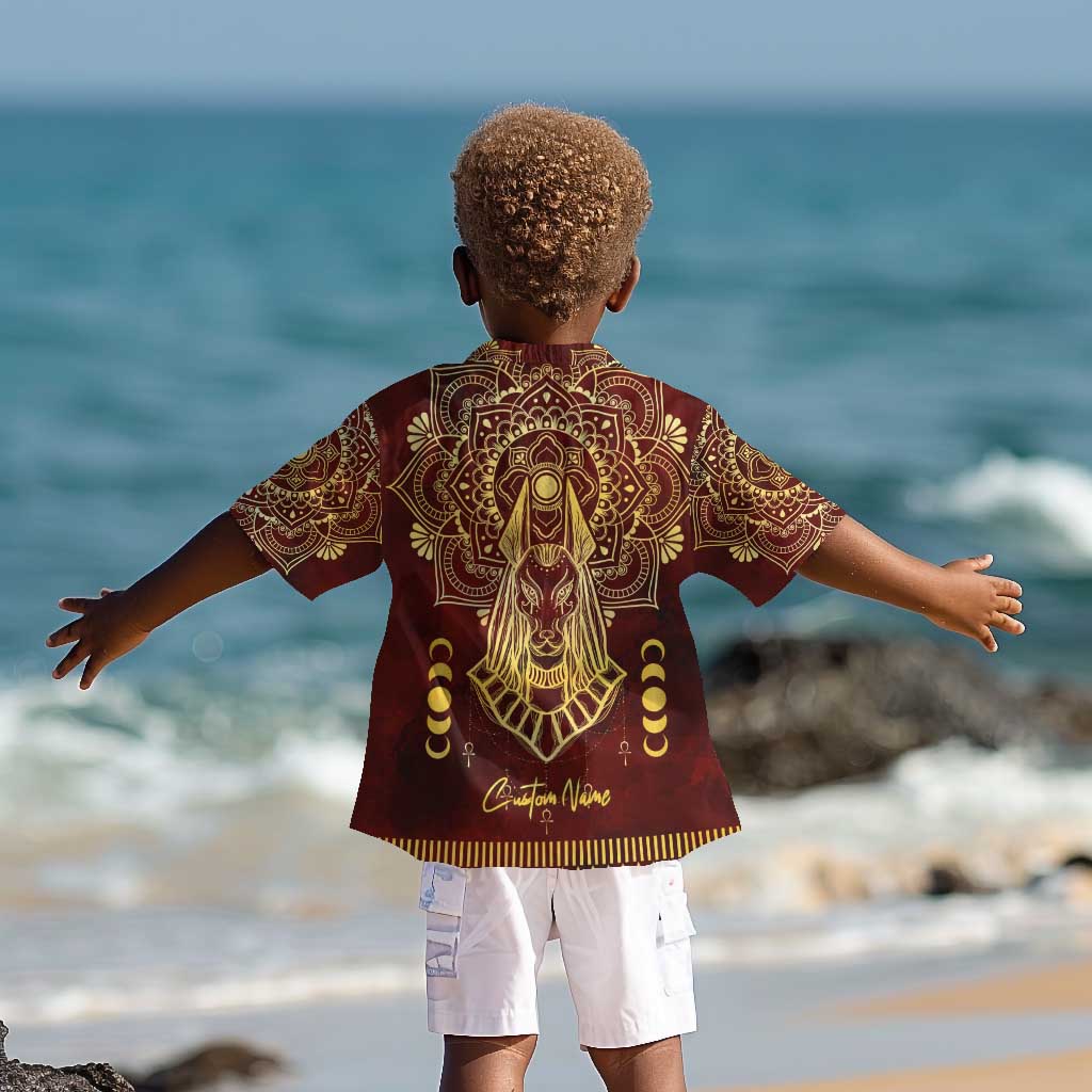 Personalized Anubis Kid Hawaiian Shirt Ancient Egyptian Pattern In Red