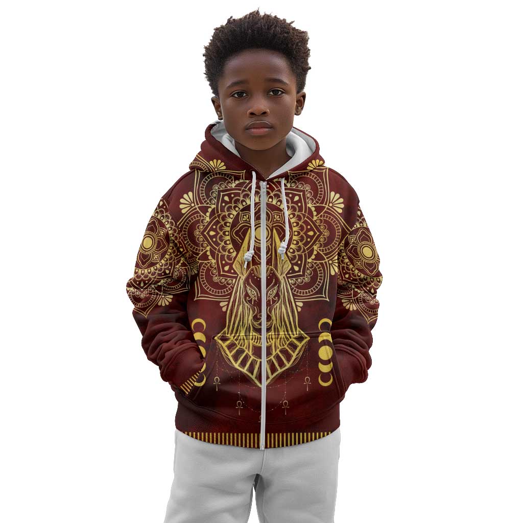 Personalized Anubis Kid Hoodie Ancient Egyptian Pattern In Red