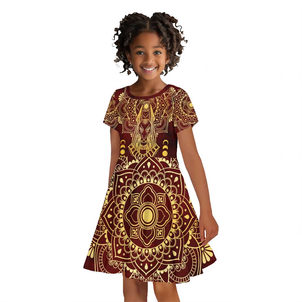 Personalized Anubis Kid Short Sleeve Dress Ancient Egyptian Pattern In Red
