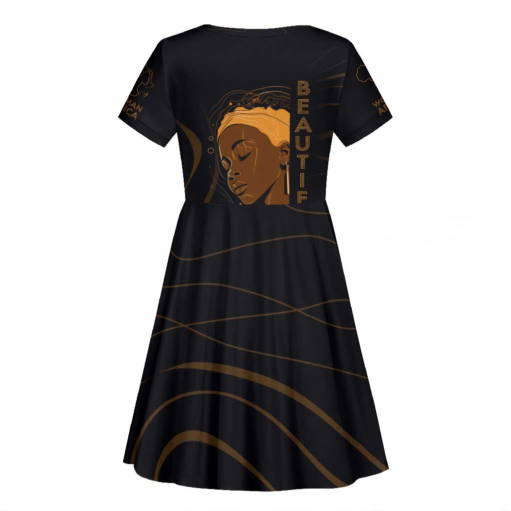 Personalized Beautiful Black Girl Kid Short Sleeve Dress - Women of Africa Design