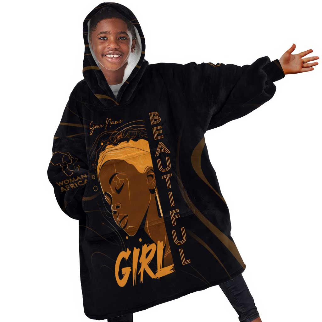 Personalized Beautiful Black Girl KId Wearable Blanket Hoodie - Women of Africa Design