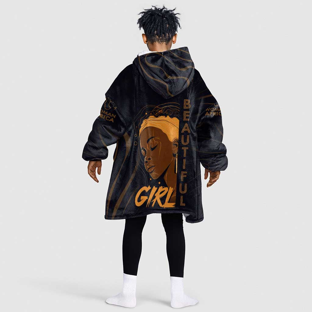 Personalized Beautiful Black Girl KId Wearable Blanket Hoodie - Women of Africa Design