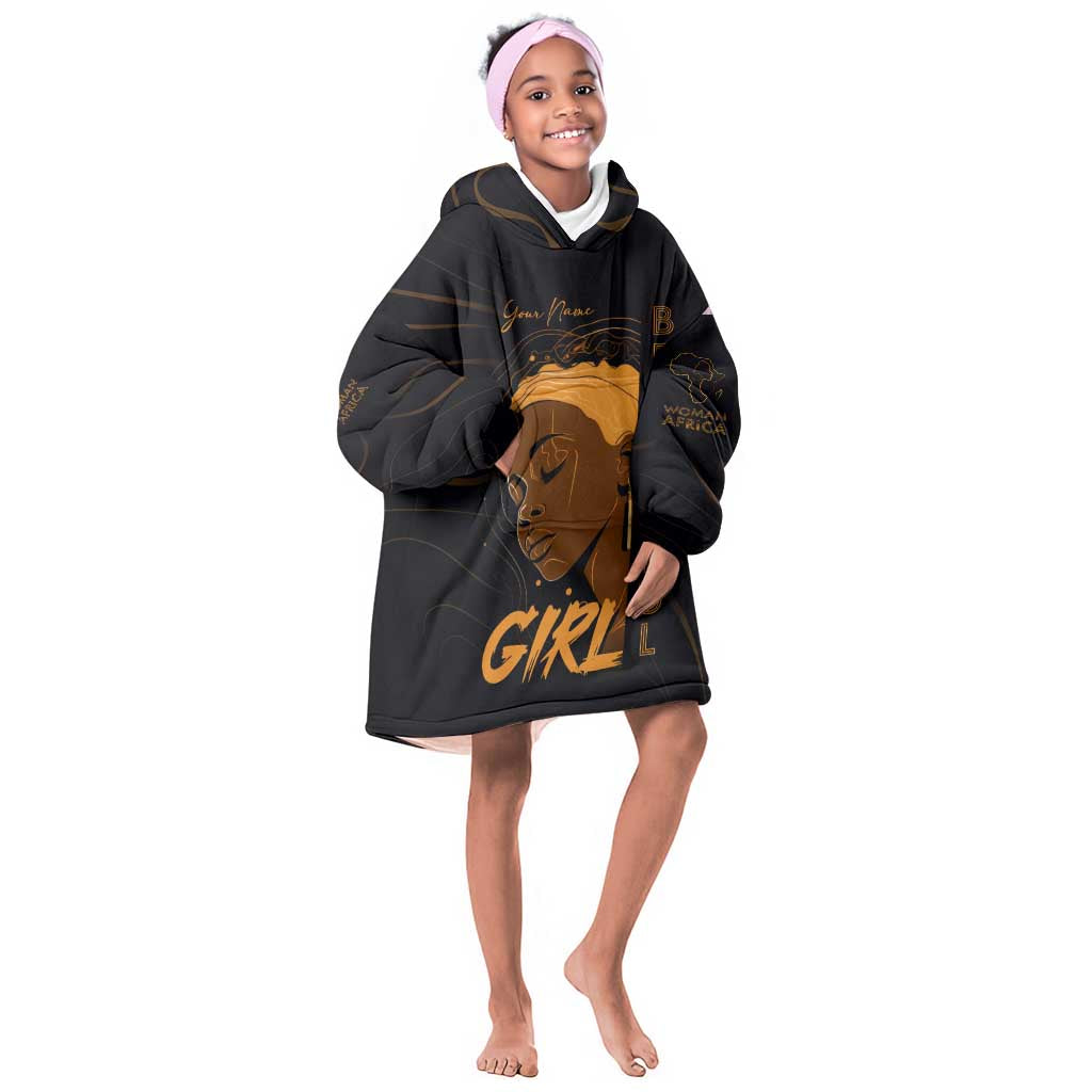 Personalized Beautiful Black Girl KId Wearable Blanket Hoodie - Women of Africa Design