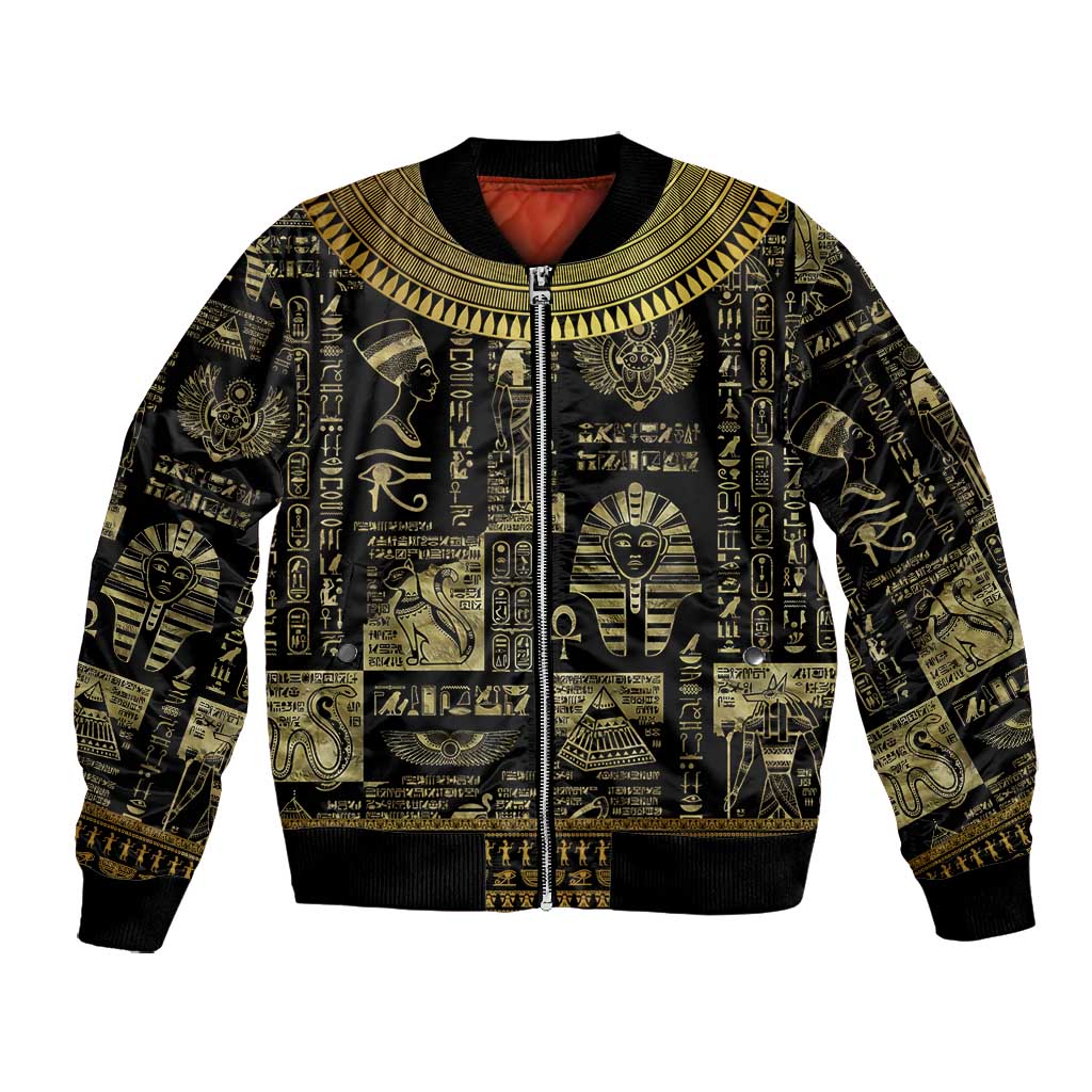 Egypt Pharaoh Bomber Jacket Egyptian Hieroglyphs and Symbols