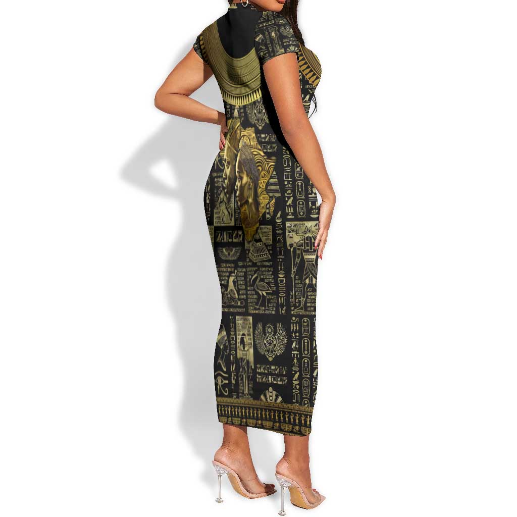 Egypt Pharaoh Short Sleeve Bodycon Dress Egyptian Hieroglyphs and Symbols DT02