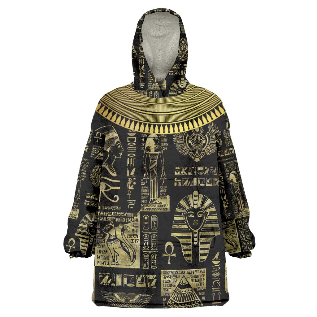 Egypt Pharaoh Wearable Blanket Hoodie Egyptian Hieroglyphs and Symbols