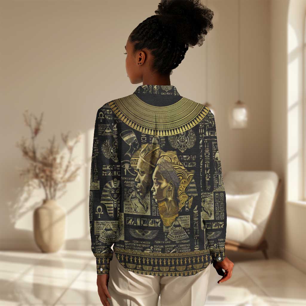 Egypt Pharaoh Women Casual Shirt Egyptian Hieroglyphs and Symbols DT02