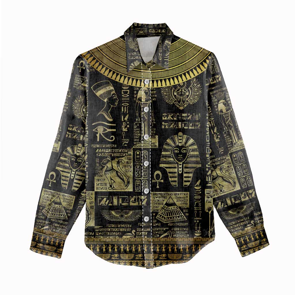 Egypt Pharaoh Women Casual Shirt Egyptian Hieroglyphs and Symbols DT02