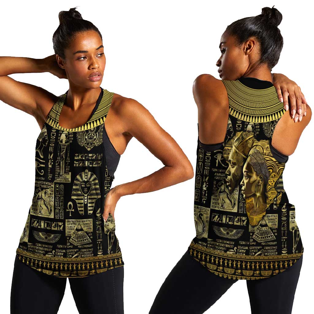 Egypt Pharaoh Women Racerback Tank Egyptian Hieroglyphs and Symbols
