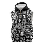 African Adinkra Sleeveless Zip Hoodie - Mixed Pattern Symbols - African Pride