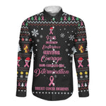 Christmas Tree Breast Cancer Afro Long Sleeve Button Shirt Survivor African