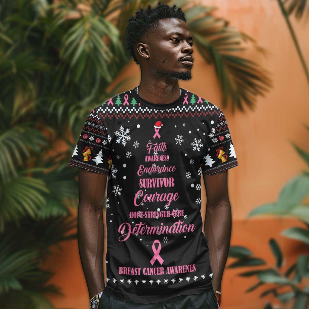 Christmas Tree Breast Cancer Afro T shirt Survivor African