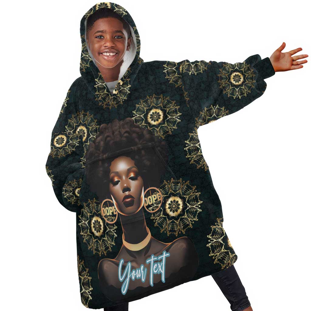 Personalized Afro Women Kid Wearable Blanket Hoodie Powerful African Pattern