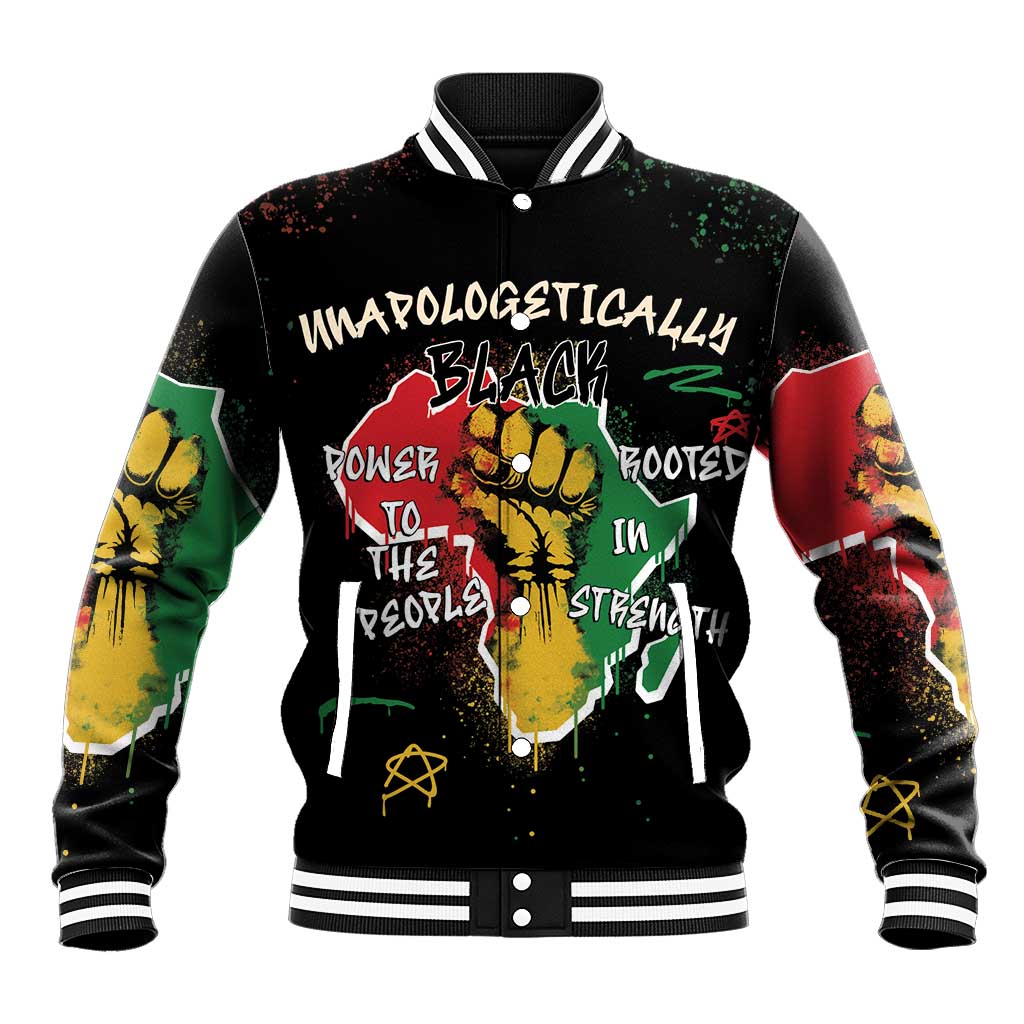 African Black Power Baseball Jacket Unapologetically Black Raised Fist