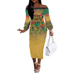 Africa Map Graffiti Off The Shoulder Long Sleeve Dress Know You Roots Art Style