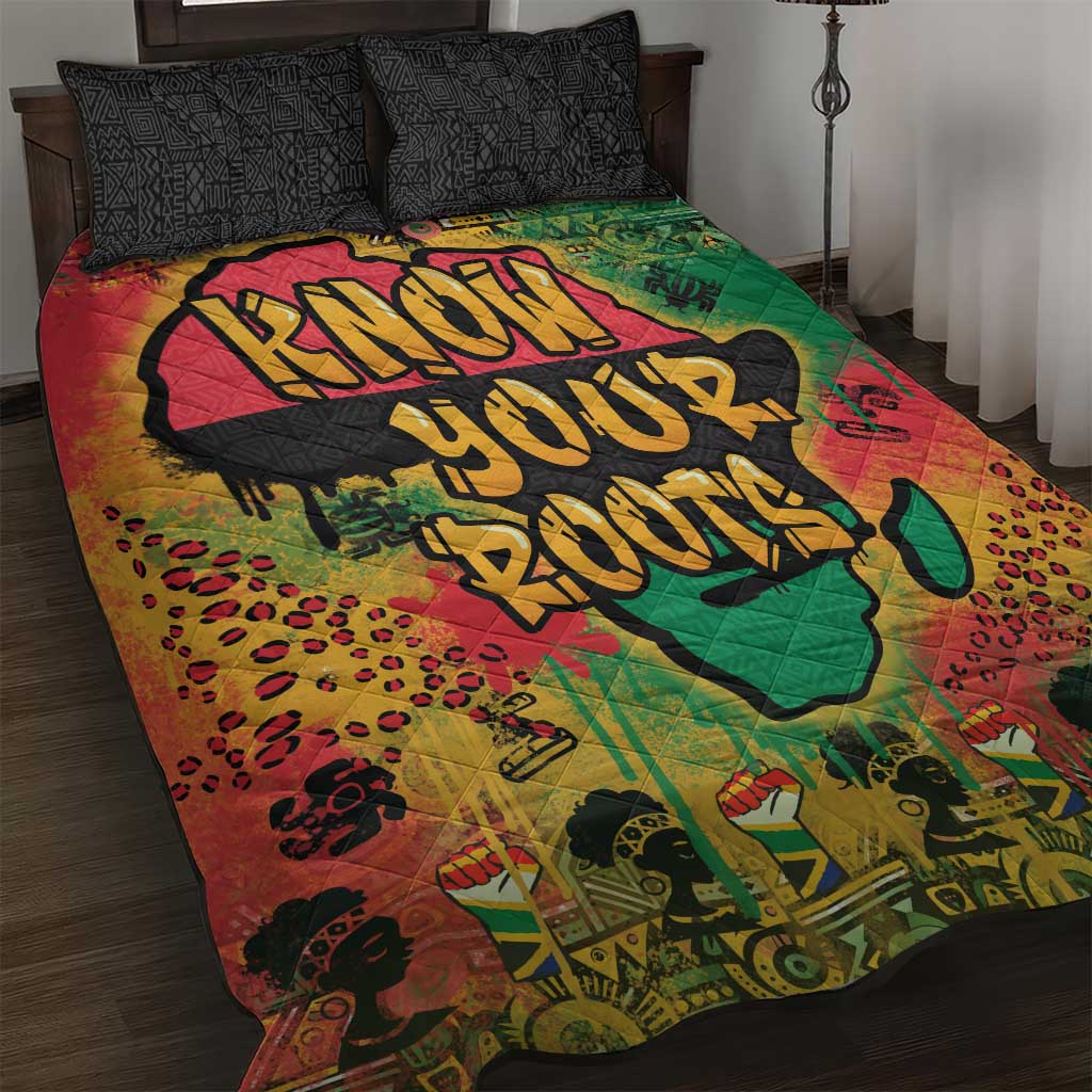Africa Map Graffiti Quilt Bed Set Know You Roots Art Style