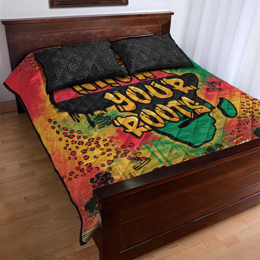 Africa Map Graffiti Quilt Bed Set Know You Roots Art Style