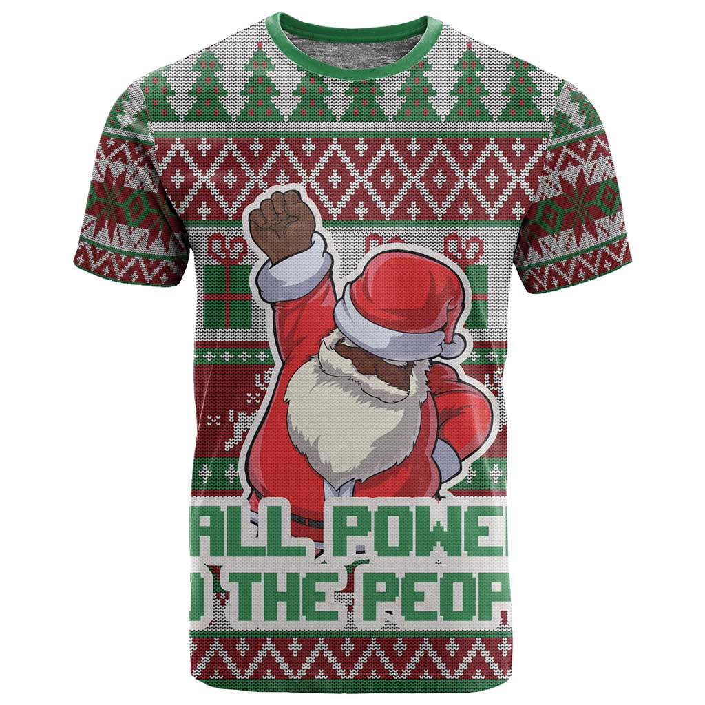 Black Santa Fist Christmas Africa T shirt All Power to the People