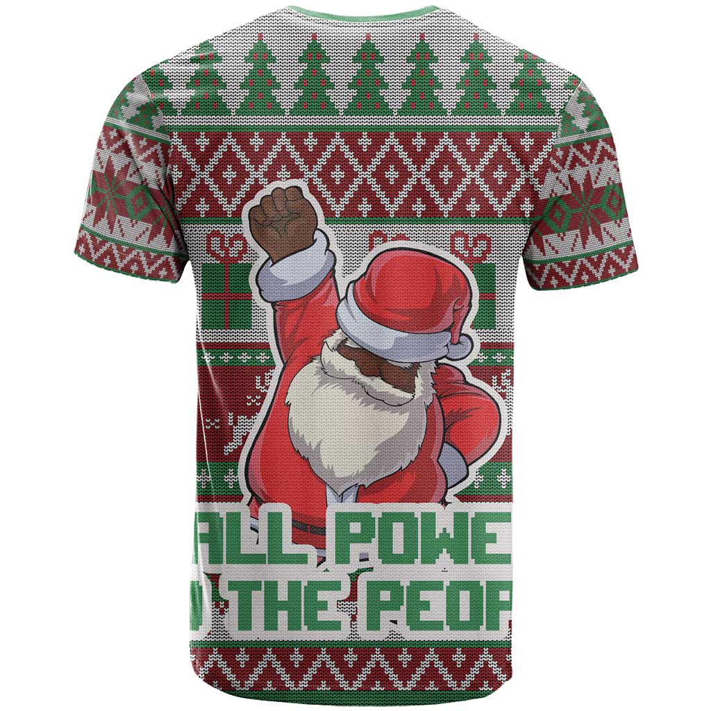 Black Santa Fist Christmas Africa T shirt All Power to the People