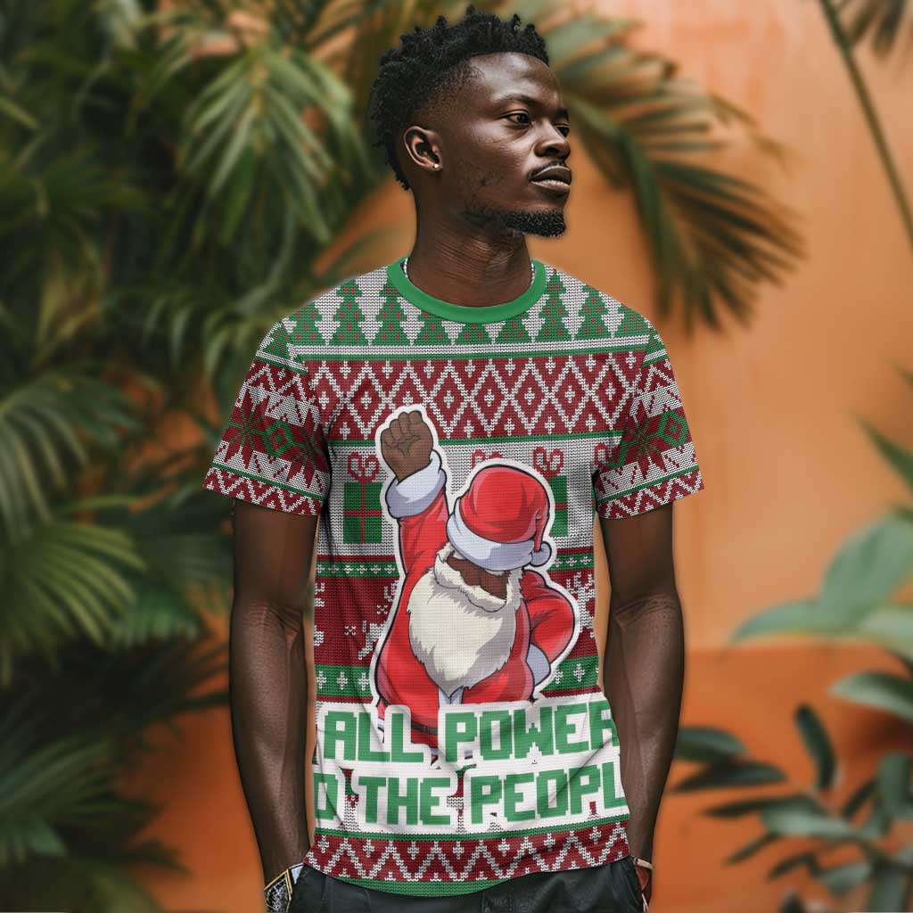 Black Santa Fist Christmas Africa T shirt All Power to the People