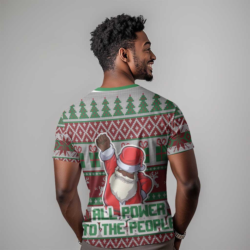 Black Santa Fist Christmas Africa T shirt All Power to the People