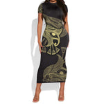 Afro Egypt Short Sleeve Bodycon Dress Horus Eyes Egyptian God DT03
