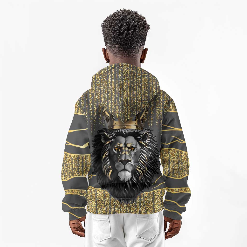 Personalized Black and Gold Lion Africa Kid Hoodie