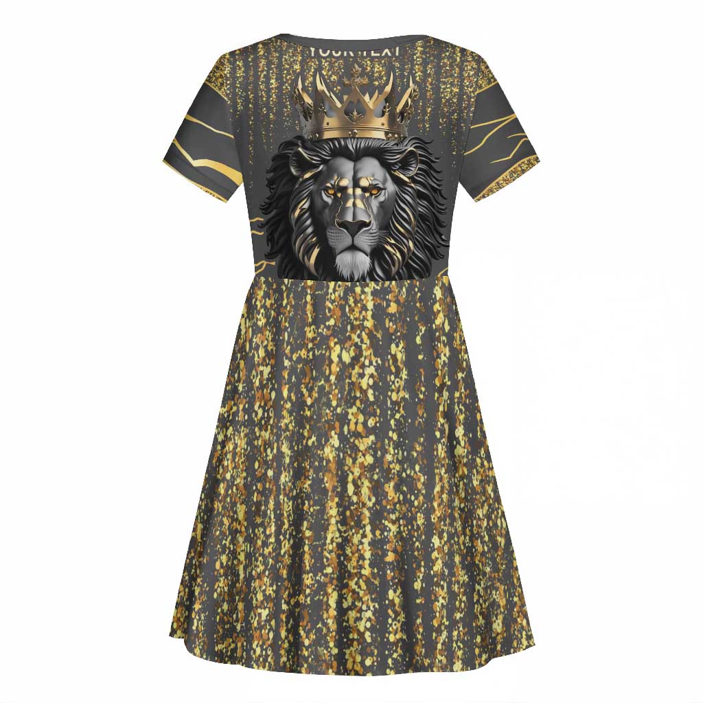 Personalized Black and Gold Lion Africa Kid Short Sleeve Dress