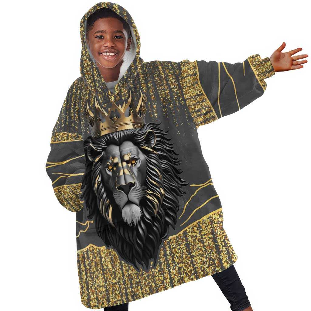 Personalized Black and Gold Lion Africa Kid Wearable Blanket Hoodie