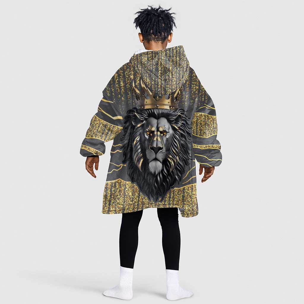 Personalized Black and Gold Lion Africa Kid Wearable Blanket Hoodie