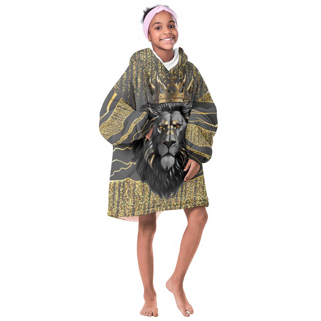 Personalized Black and Gold Lion Africa Kid Wearable Blanket Hoodie
