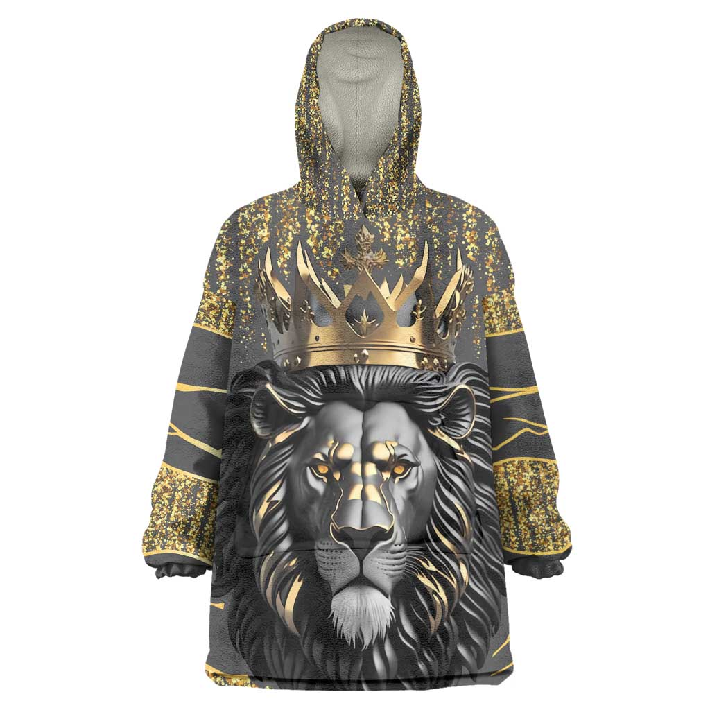 Personalized Black and Gold Lion Africa Kid Wearable Blanket Hoodie