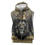 Personalized Black and Gold Lion Africa Sleeveless Zip Hoodie - African Pride