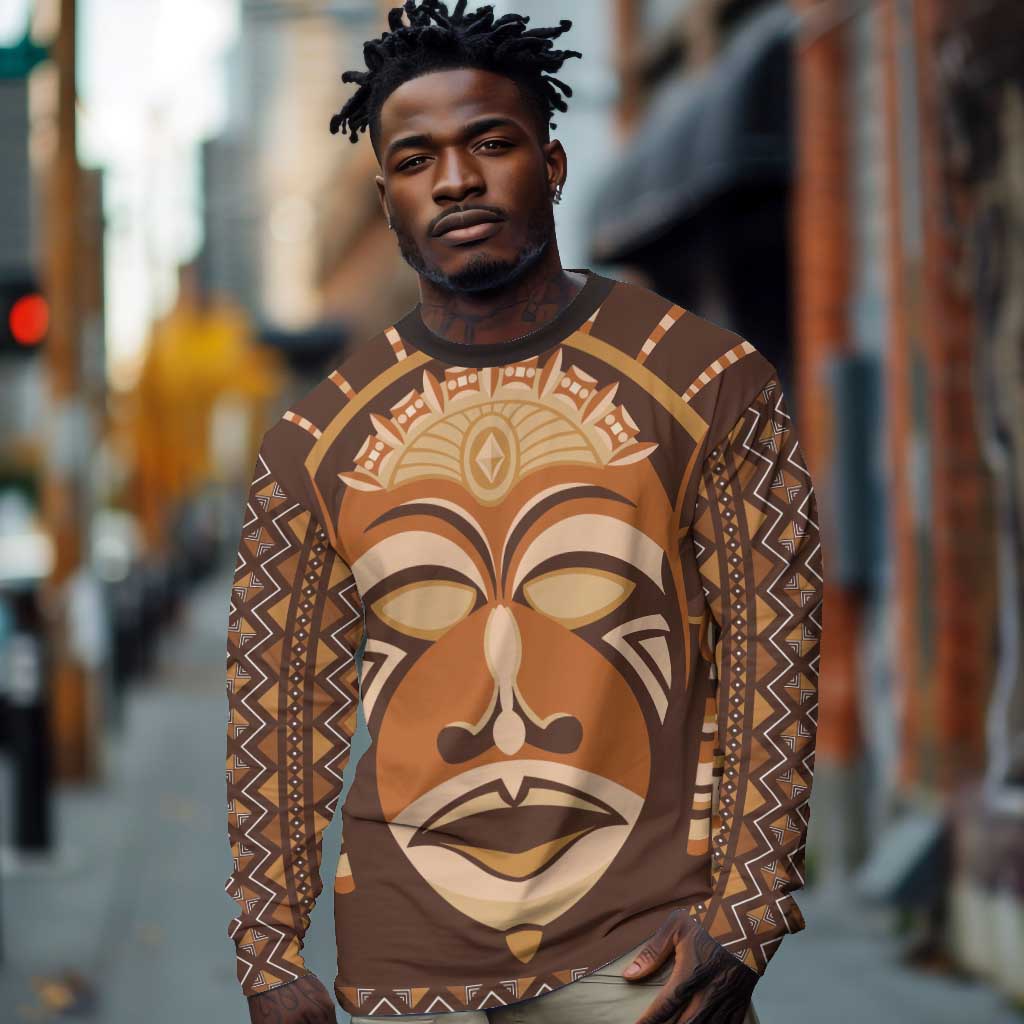 African Mask Printed Mudcloth Long Sleeve Shirt Afro Bogolan DT03