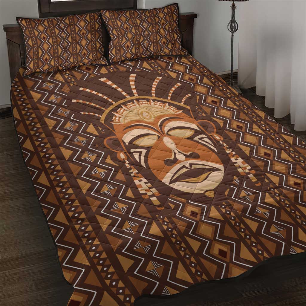 African Mask Printed Mudcloth Quilt Bed Set Afro Bogolan