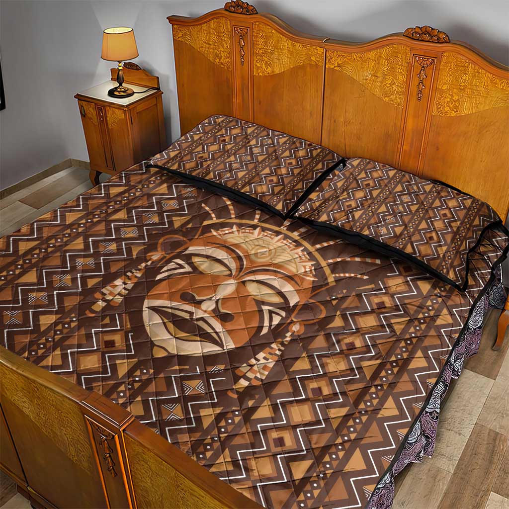 African Mask Printed Mudcloth Quilt Bed Set Afro Bogolan