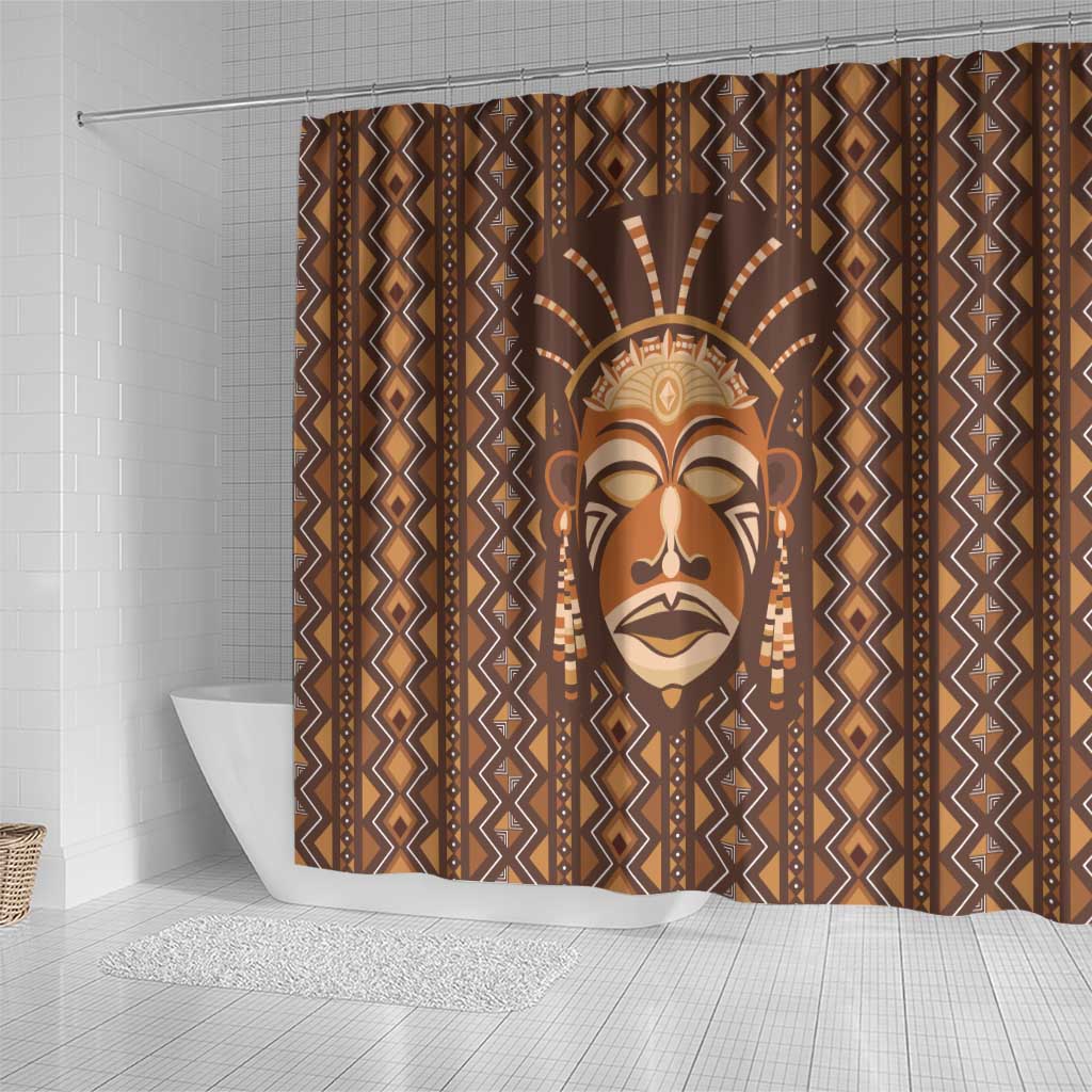 African Mask Printed Mudcloth Shower Curtain Afro Bogolan