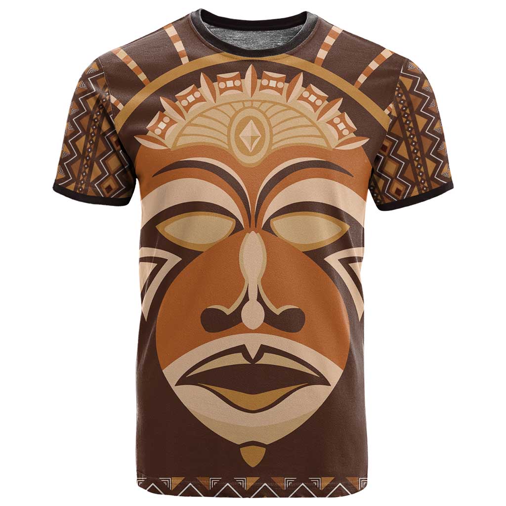 African Mask Printed Mudcloth T shirt Afro Bogolan