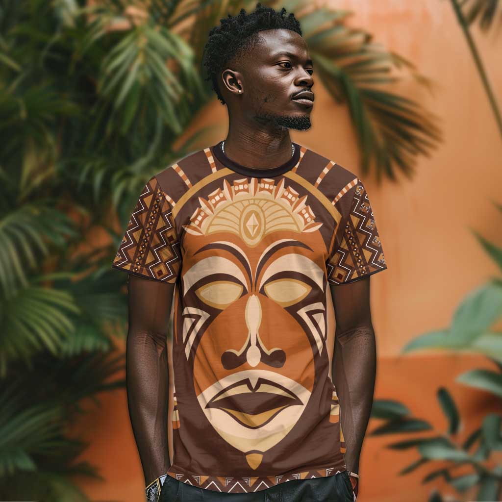 African Mask Printed Mudcloth T shirt Afro Bogolan