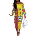 Ghana Soccer Off The Shoulder Long Sleeve Dress Black Stars Football - Road To Champion