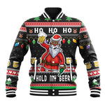 Ho Ho Ho Hold My Beer Santa Afro Baseball Jacket Christmas Beer