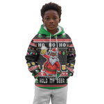 Ho Ho Ho Hold My Beer Santa Afro Kid Hoodie Christmas Beer