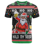 Ho Ho Ho Hold My Beer Santa Afro T shirt Christmas Beer