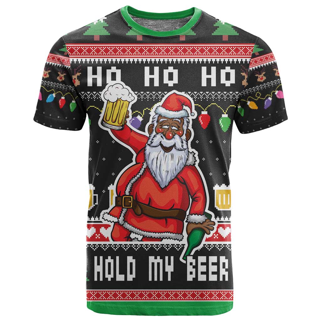 Ho Ho Ho Hold My Beer Santa Afro T shirt Christmas Beer